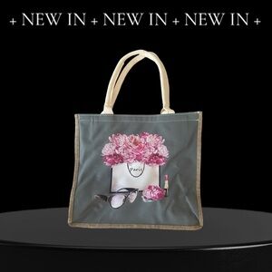 Handcrafted burlap fabric reusable everyday tote  zippered bag stamped